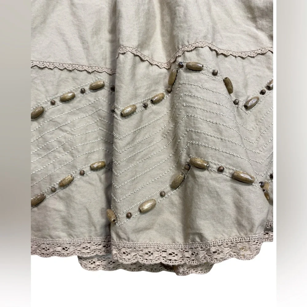 Nine West Boho‎ Flared Skirt Size 6 Cotton Lined Beaded A-Line - Picture 5 of 9